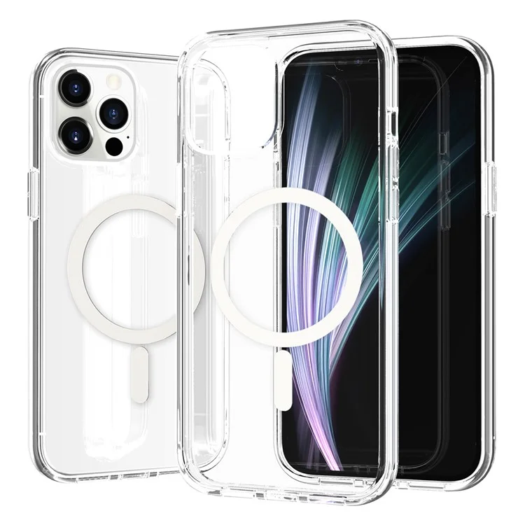 For iPhone 12 Pro Max Magnetic Case Compatible with MagSafe PC + TPU Clear Phone Cover - Transparent
