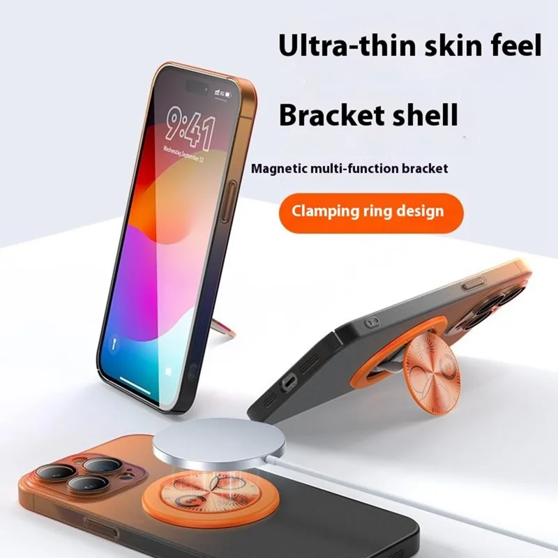 For iPhone 16 Pro Case Dial Kickstand Gradient Color Hard PC Phone Case - Orange + Black