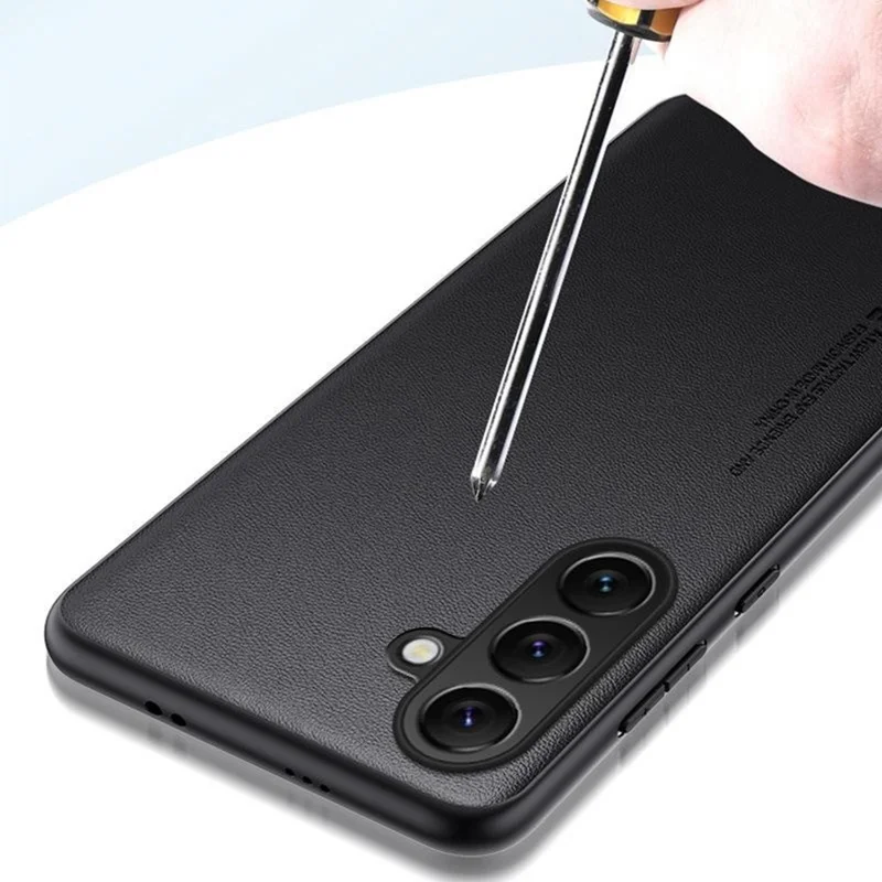 Voor Samsung Galaxy A55 5G Hoesje Anti-Val TPU + PU Leren Structuur Telefoon Beschermhoes - Zwart