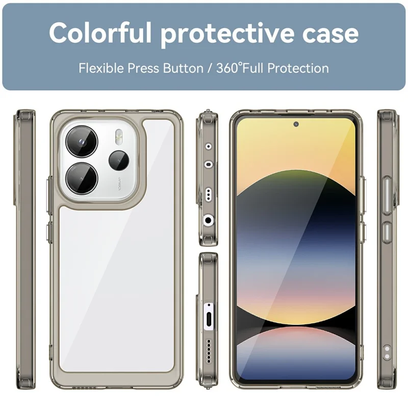 For Xiaomi Redmi Note 14 4G (163.25mm) Case TPU+Acrylic Protective Clear Phone Cover - Transparent Grey