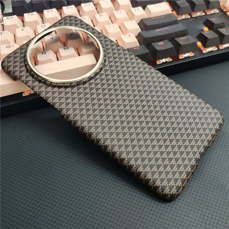 GKK For Huawei Mate 70 Magnetic Case with Metal Lens Frame Hard PC Phone Back Cover Carbon Fiber Texture - Gold