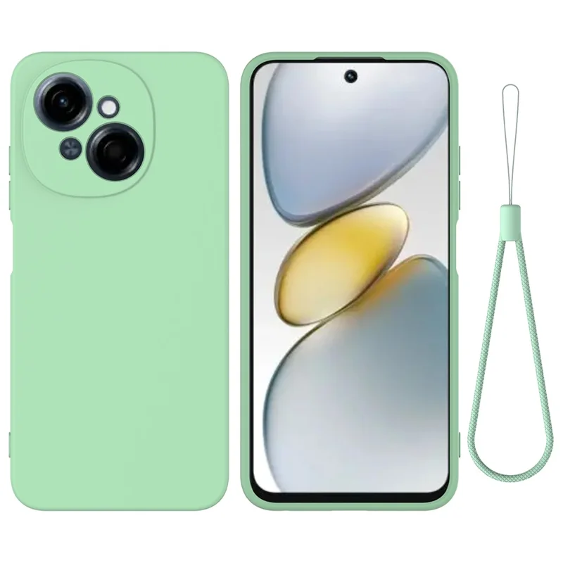 For TECNO Spark Go 2025 Case Liquid Silicone Phone Back Cover with Hand Strap - Green