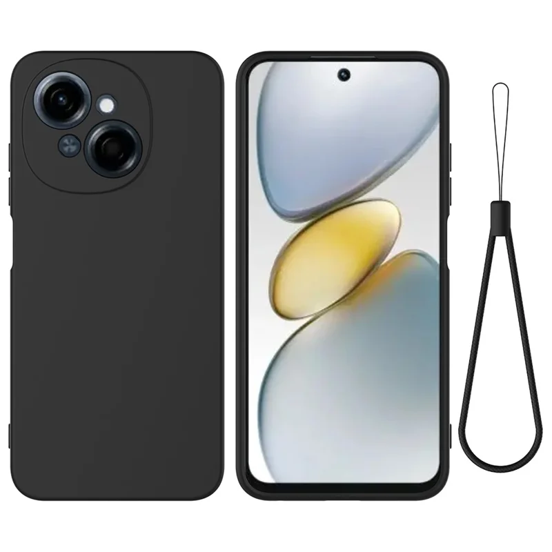 For TECNO Spark Go 2025 Case Liquid Silicone Phone Back Cover with Hand Strap - Black