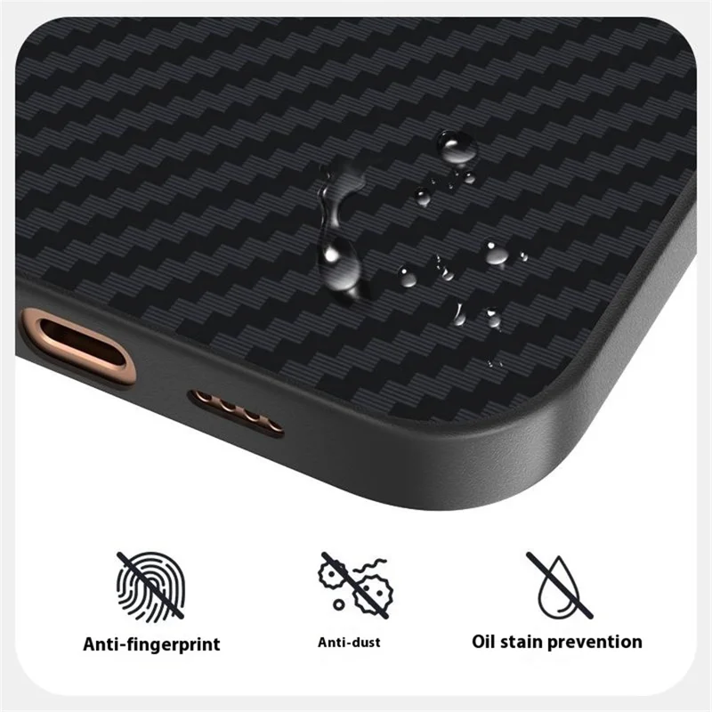 Чехол для iPhone 16 Pro Max, совместимый с MagSafe, из углеродного волокна с текстурой кожи + ПК - Черный