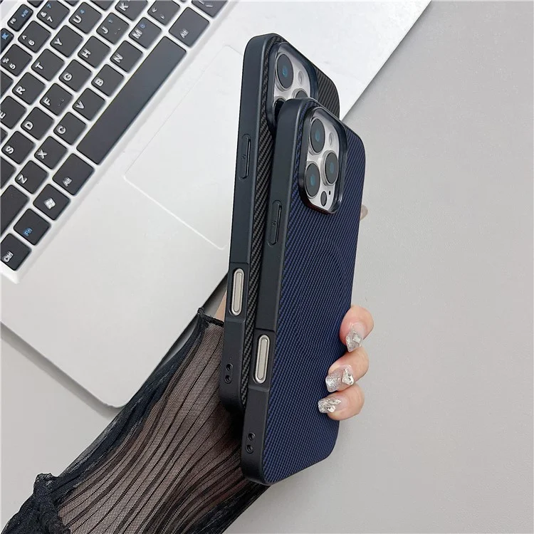 For iPhone 16 Pro Case Compatible with MagSafe Carbon Fiber Texture Leather + PC Phone Cover - Blue