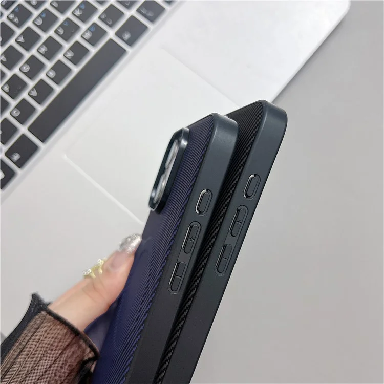 For iPhone 16 Pro Case Compatible with MagSafe Carbon Fiber Texture Leather + PC Phone Cover - Blue