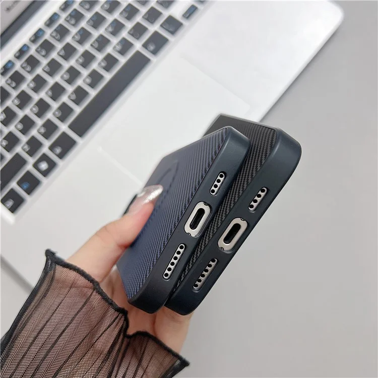 For iPhone 16 Pro Case Compatible with MagSafe Carbon Fiber Texture Leather + PC Phone Cover - Blue