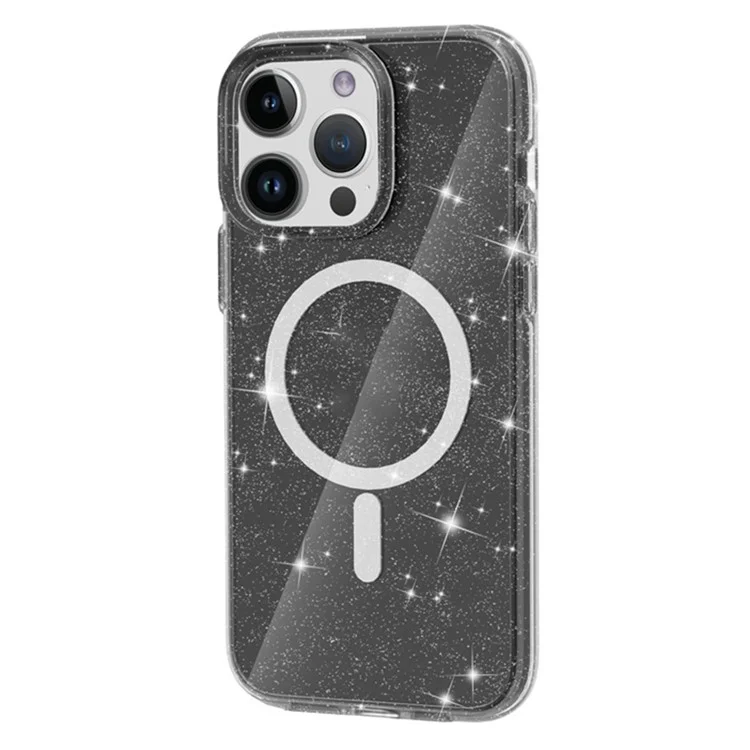 For iPhone 13 Pro Case Compatible with MagSafe Glitter Powder PC + TPU Phone Cover - Black