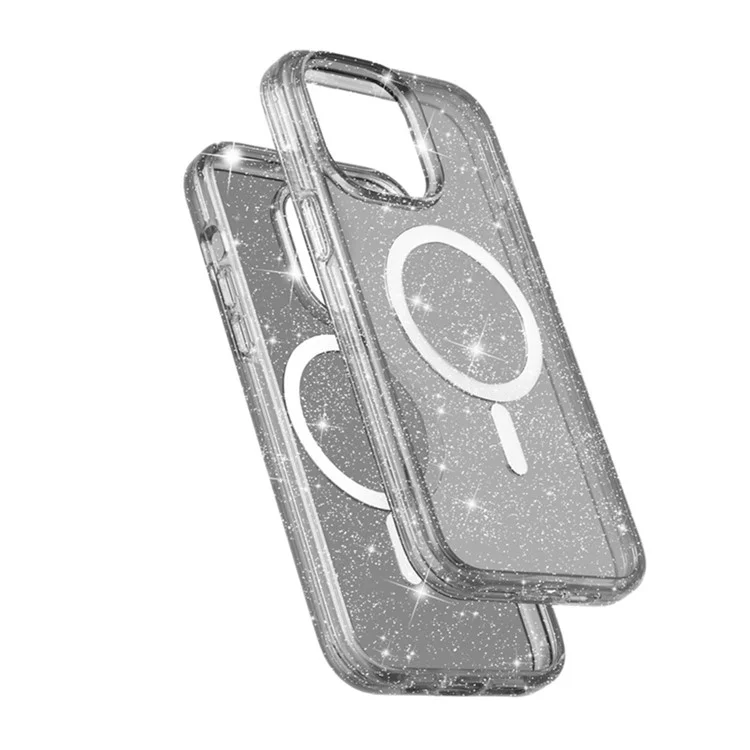 For iPhone 13 Pro Case Compatible with MagSafe Glitter Powder PC + TPU Phone Cover - Black