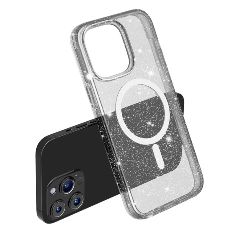 For iPhone 13 Pro Case Compatible with MagSafe Glitter Powder PC + TPU Phone Cover - Black
