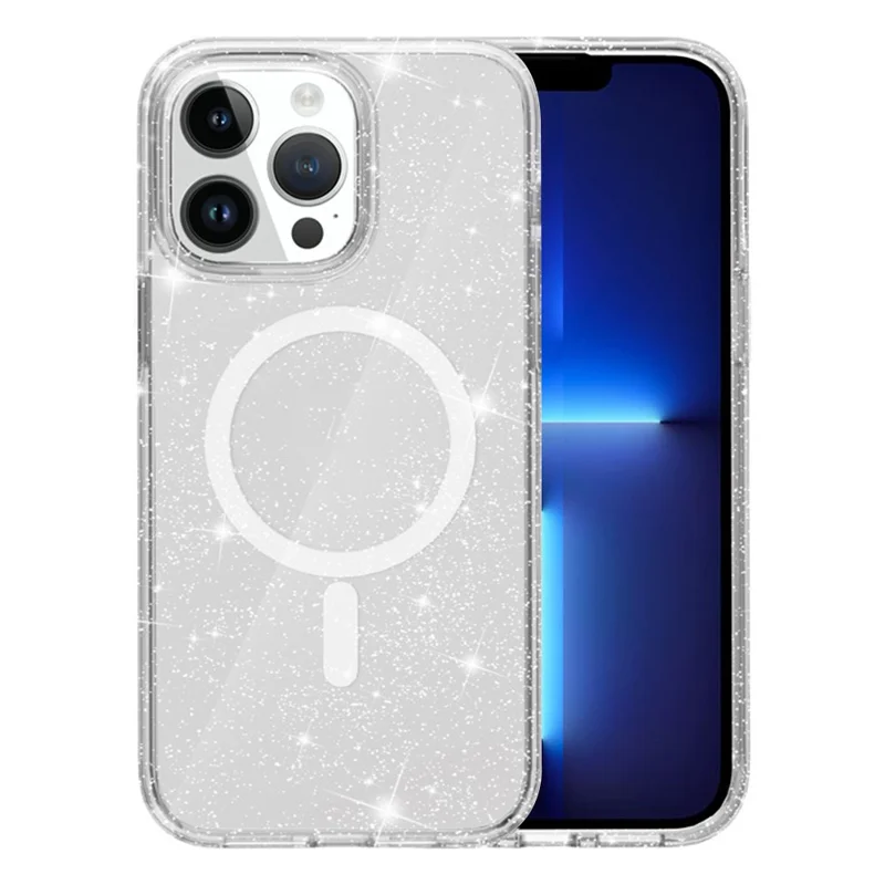 For iPhone 13 Pro Case Compatible with MagSafe Glitter Powder PC + TPU Phone Cover - White