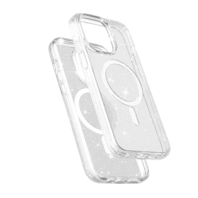 For iPhone 13 Pro Case Compatible with MagSafe Glitter Powder PC + TPU Phone Cover - White
