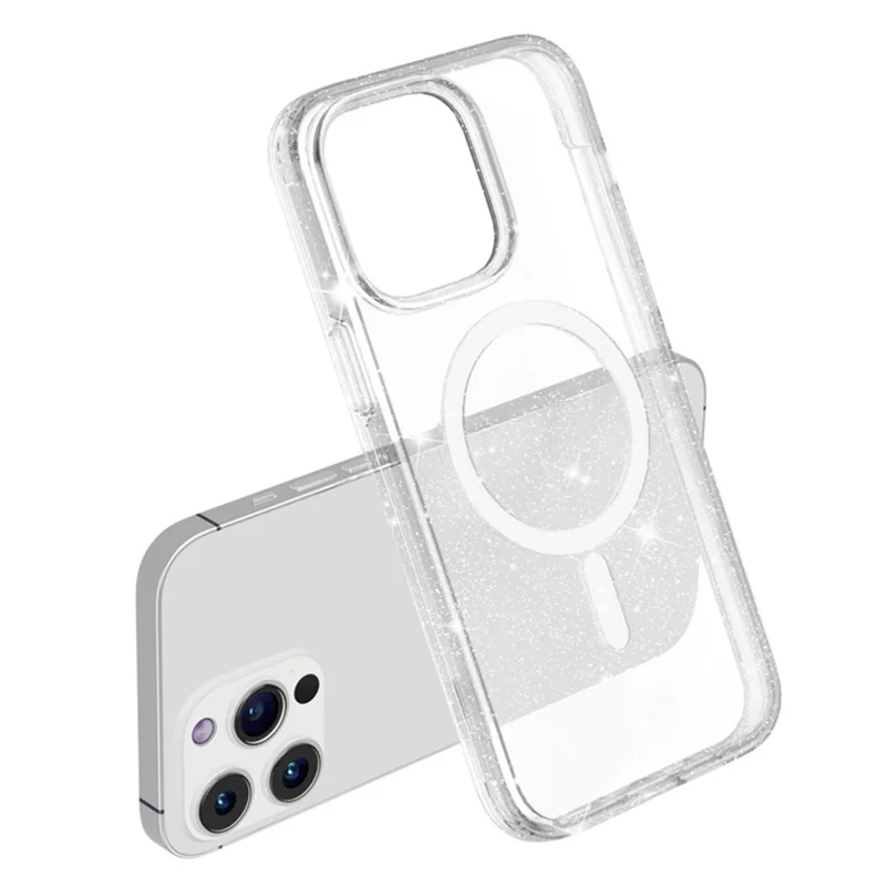 For iPhone 13 Pro Case Compatible with MagSafe Glitter Powder PC + TPU Phone Cover - White