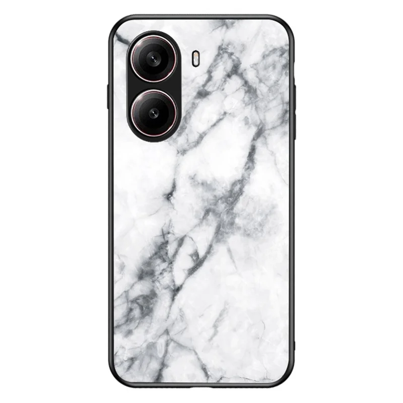 For Xiaomi Redmi Turbo 4 5G Case Marble Pattern Tempered Glass + PC + TPU Protective Phone Cover - White Marble
