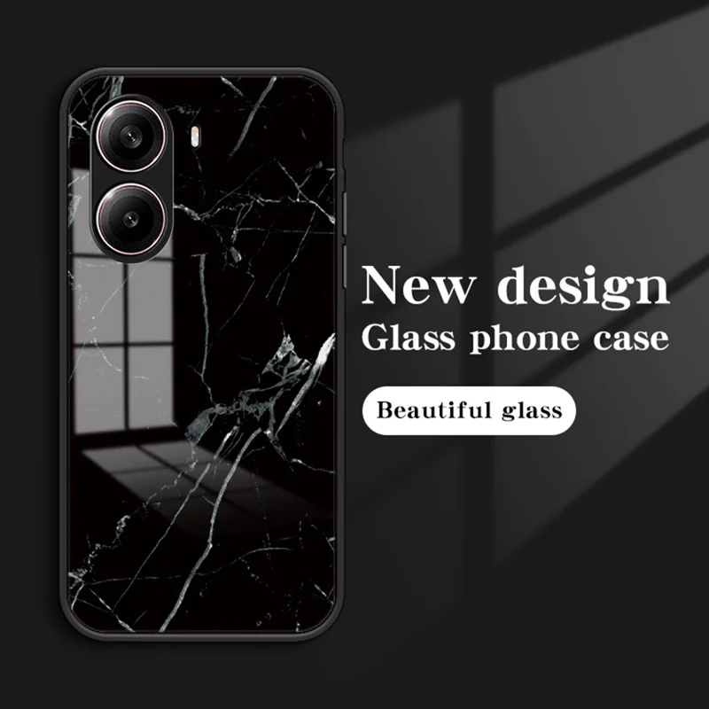 For Xiaomi Redmi Turbo 4 5G Case Marble Pattern Tempered Glass + PC + TPU Protective Phone Cover - White Marble