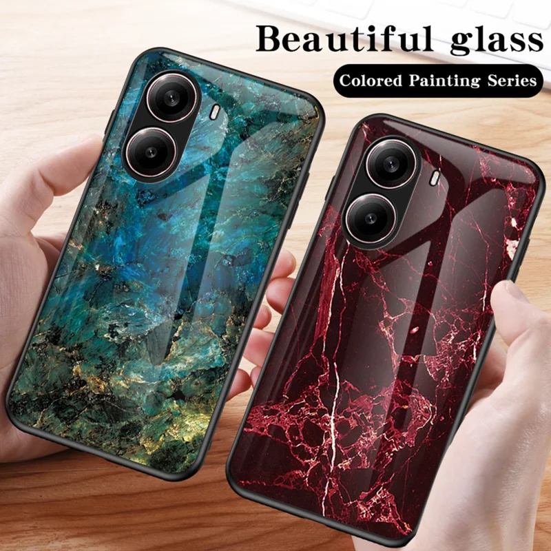 For Xiaomi Redmi Turbo 4 5G Case Marble Pattern Tempered Glass + PC + TPU Protective Phone Cover - White Marble
