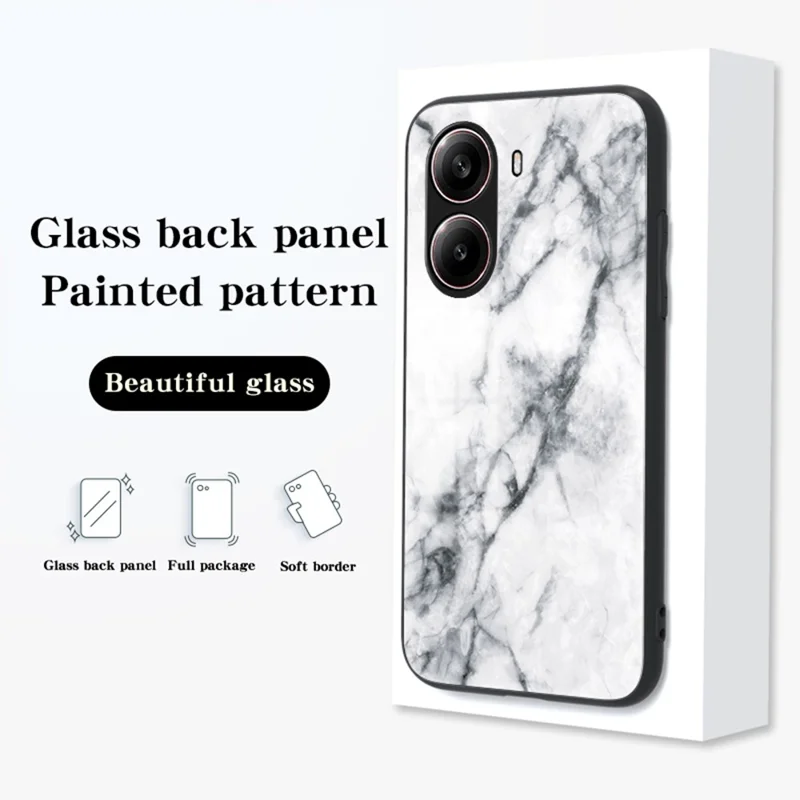 For Xiaomi Redmi Turbo 4 5G Case Marble Pattern Tempered Glass + PC + TPU Protective Phone Cover - White Marble