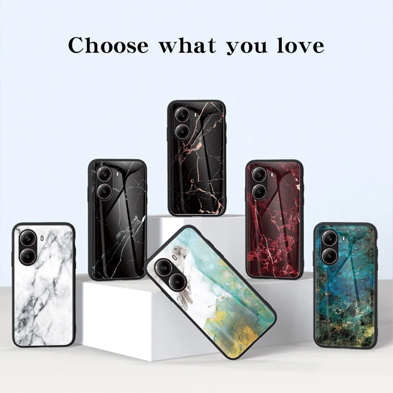 For Xiaomi Redmi Turbo 4 5G Case Marble Pattern Tempered Glass + PC + TPU Protective Phone Cover - White Marble