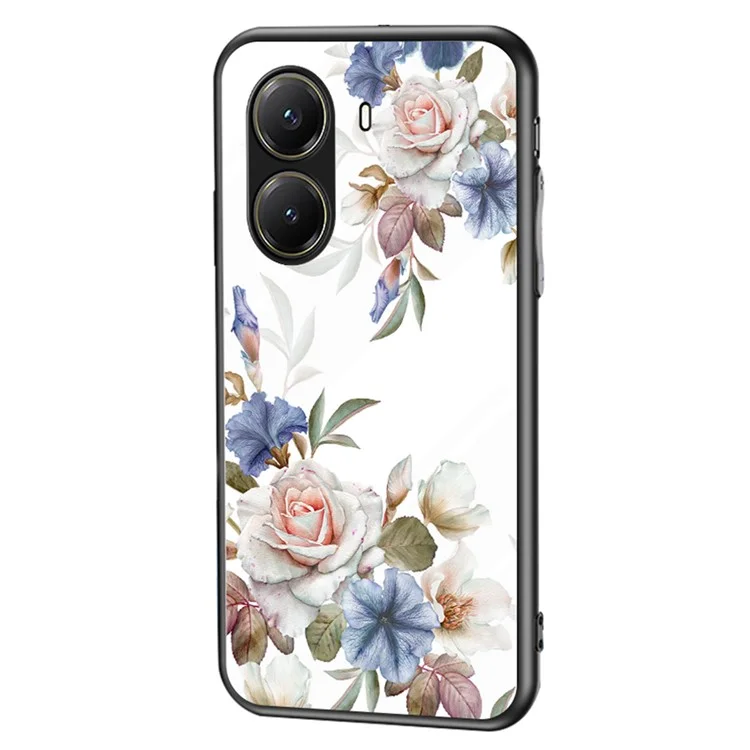 For Xiaomi Poco X7 Pro 5G / Redmi Turbo 4 5G Case Floral Pattern TPU + Tempered Glass Protective Phone Cover  - White Flower Bush