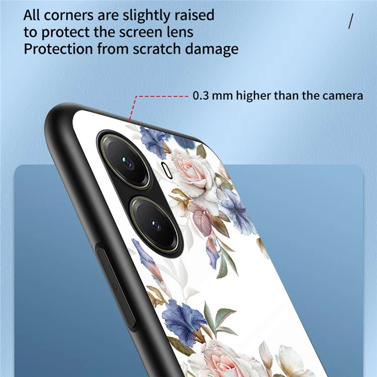 For Xiaomi Poco X7 Pro 5G / Redmi Turbo 4 5G Case Floral Pattern TPU + Tempered Glass Protective Phone Cover  - White Flower Bush