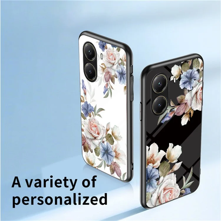 For Xiaomi Poco X7 Pro 5G / Redmi Turbo 4 5G Case Floral Pattern TPU + Tempered Glass Protective Phone Cover  - White Flower Bush