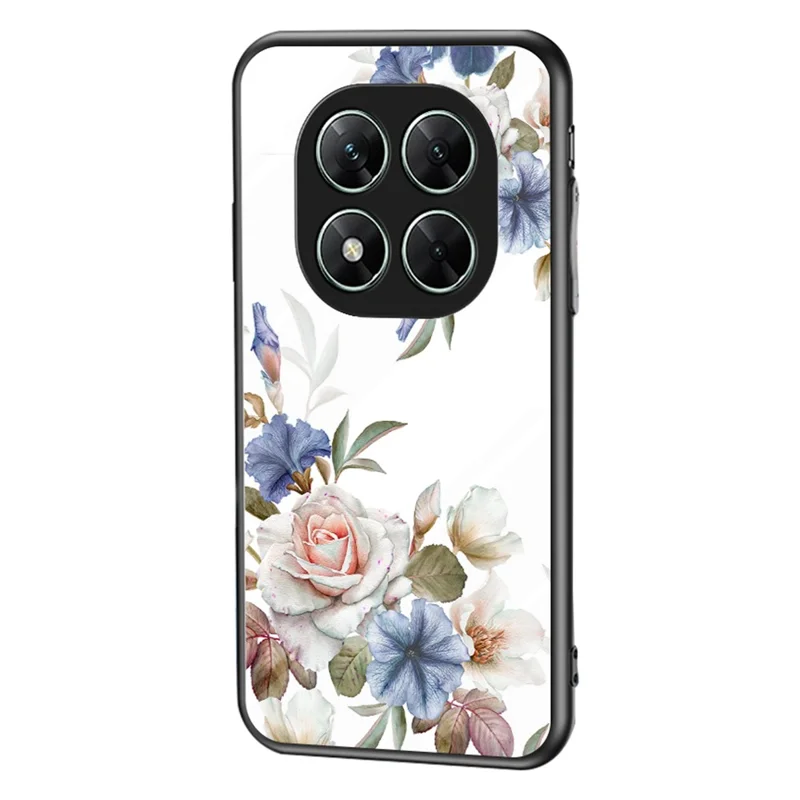 For Xiaomi Poco X7 5G / Redmi Note 14 Pro 5G Case Floral Pattern TPU + Hærdet Glas Beskyttelsesdæksel - Hvid Blomsterbusk