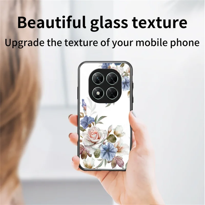 For Xiaomi Poco X7 5G / Redmi Note 14 Pro 5G Case Floral Pattern TPU + Hærdet Glas Beskyttelsesdæksel - Hvid Blomsterbusk