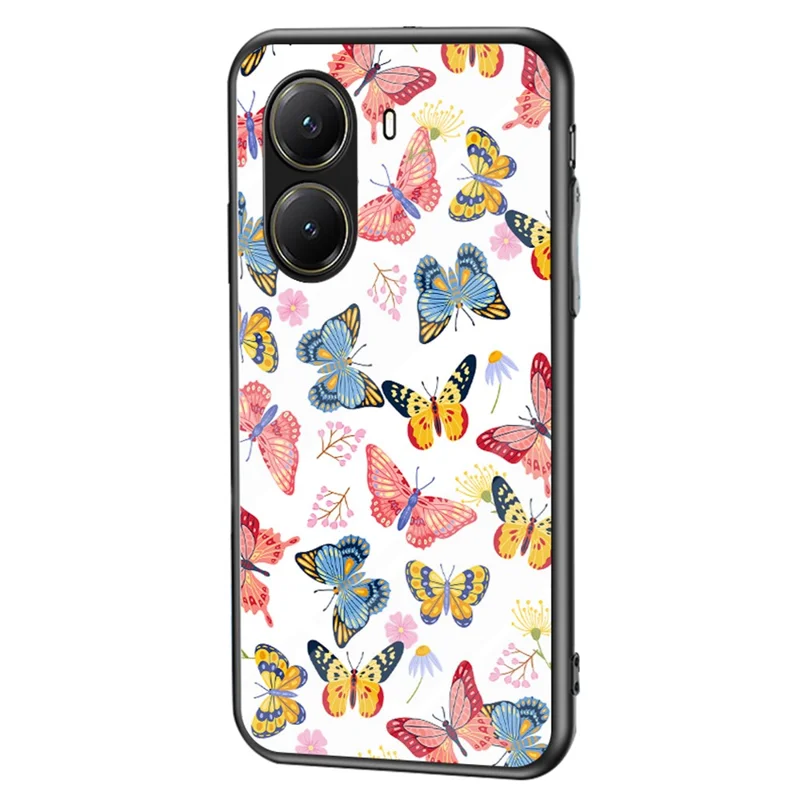 For Xiaomi Poco X7 Pro 5G / Redmi Turbo 4 5G Case Butterfly Pattern TPU + Tempered Glass Protective Phone Cover - Colorful Butterfly