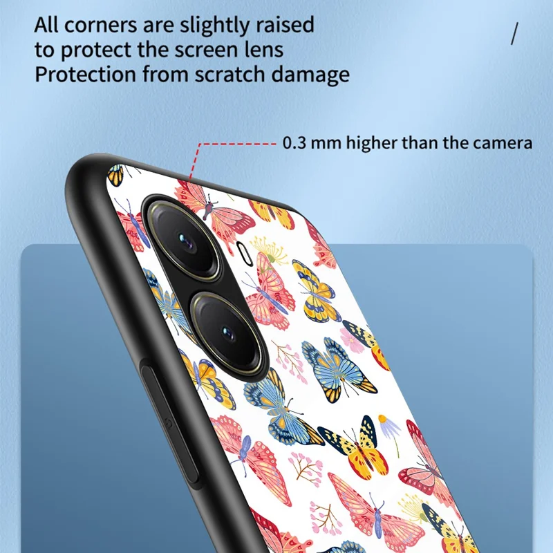 For Xiaomi Poco X7 Pro 5G / Redmi Turbo 4 5G Case Butterfly Pattern TPU + Tempered Glass Protective Phone Cover - Colorful Butterfly