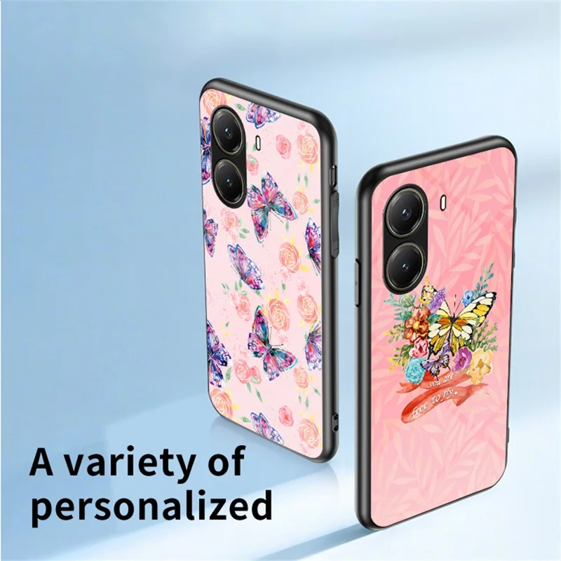 For Xiaomi Poco X7 Pro 5G / Redmi Turbo 4 5G Case Butterfly Pattern TPU + Tempered Glass Protective Phone Cover - Colorful Butterfly