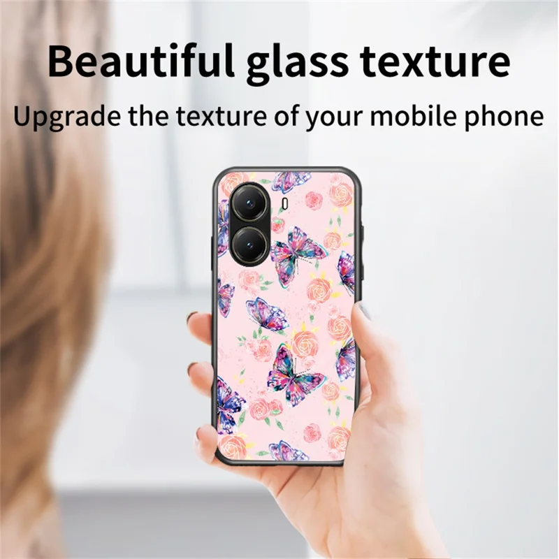 For Xiaomi Poco X7 Pro 5G / Redmi Turbo 4 5G Case Butterfly Pattern TPU + Tempered Glass Protective Phone Cover - Colorful Butterfly