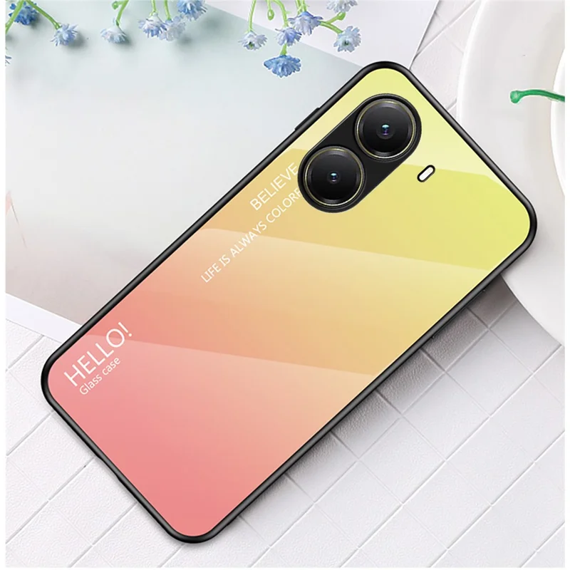 For Xiaomi Poco X7 Pro 5G / Redmi Turbo 4 5G Case Anti-Scratch Tempered Glass + PC+TPU Phone Cover - Gradient Yellow