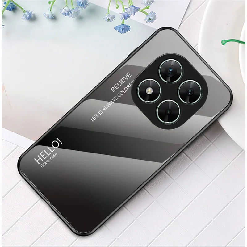 For Xiaomi Poco X7 5G Case Anti-Scratch Tempered Glass + PC+TPU Phone Cover - Gradient Black Grey