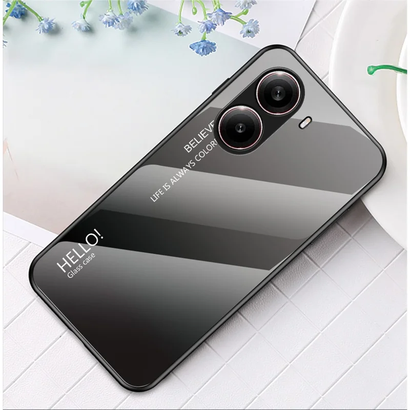 For Xiaomi Redmi Turbo 4 5G Case Anti-Scratch Tempered Glass + PC+TPU Phone Cover - Gradient Black Grey