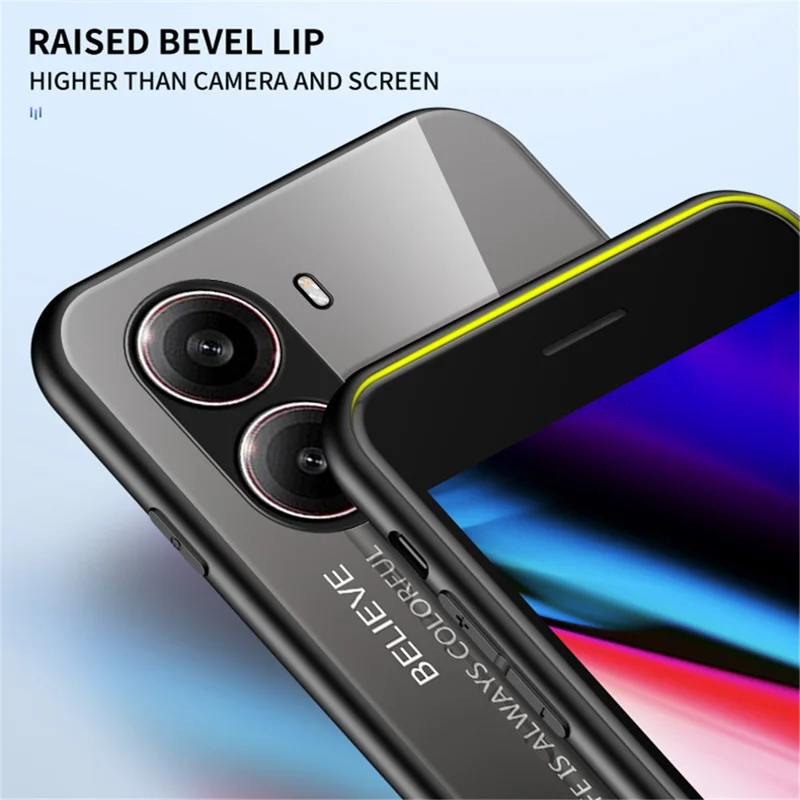 For Xiaomi Redmi Turbo 4 5G Case Anti-Scratch Tempered Glass + PC+TPU Phone Cover - Gradient Black Grey