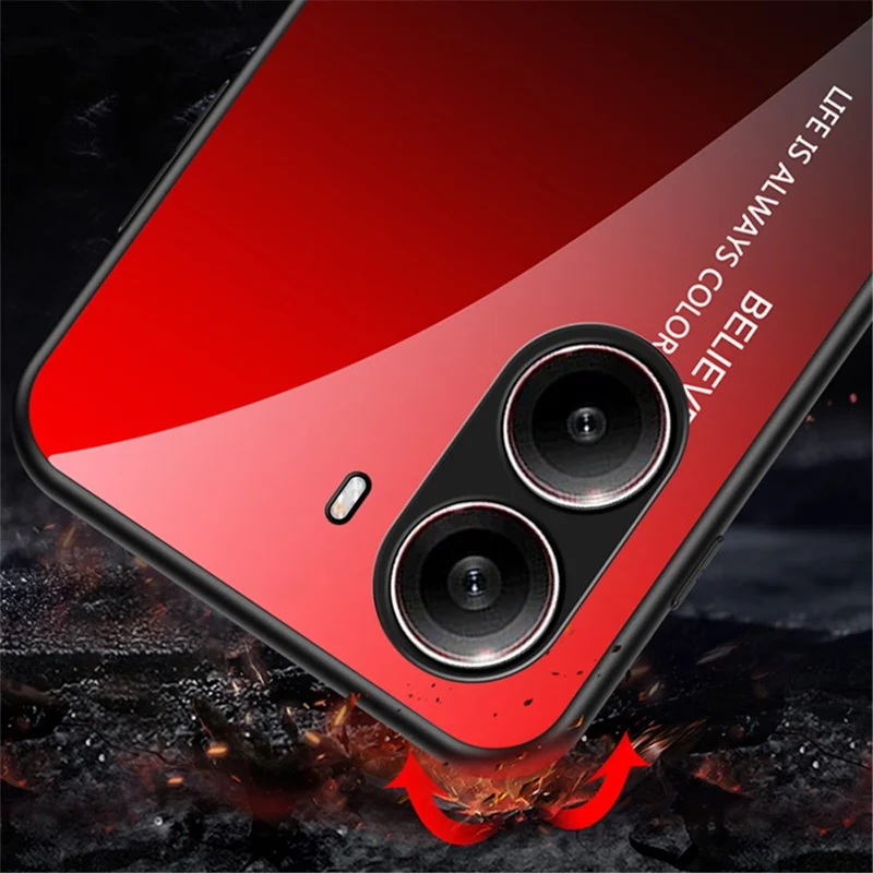 For Xiaomi Redmi Turbo 4 5G Case Anti-Scratch Tempered Glass + PC+TPU Phone Cover - Gradient Black Grey