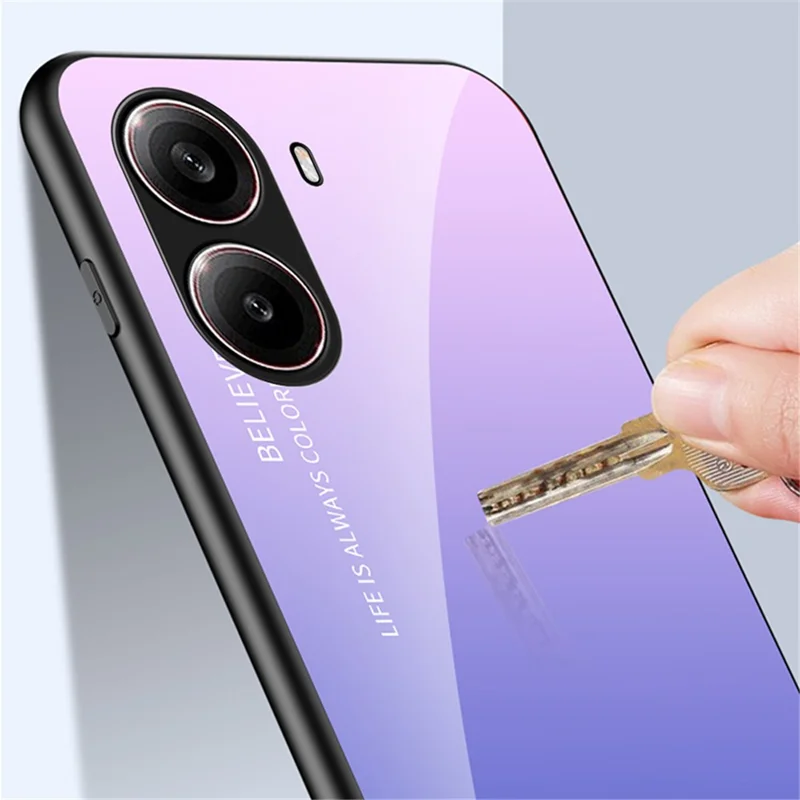 For Xiaomi Redmi Turbo 4 5G Case Anti-Scratch Tempered Glass + PC+TPU Phone Cover - Gradient Black Grey