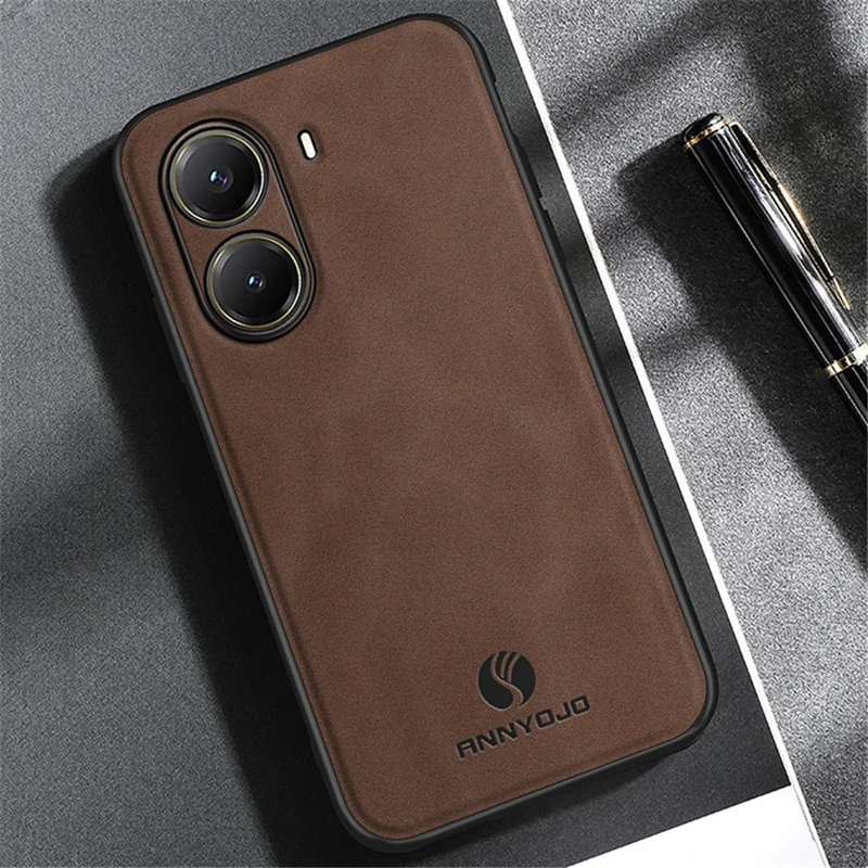 ANNYOJO für Xiaomi Poco X7 Pro 5G Hülle aus Kunstleder + PC + TPU Stoßfeste Handyrückseite - Kaffee