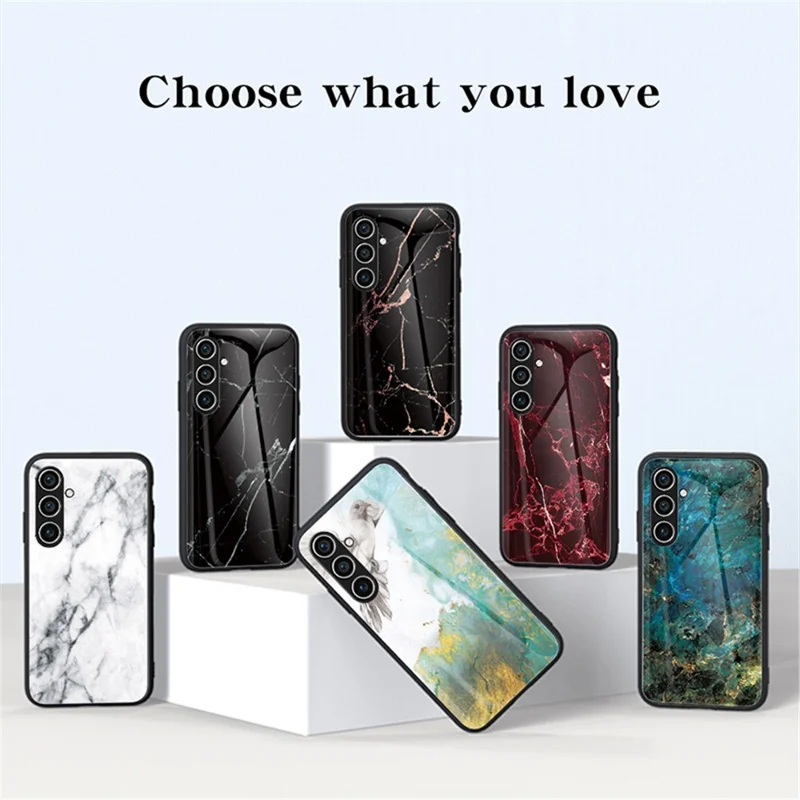 For Samsung Galaxy A26 5G Case Marble Pattern Tempered Glass + PC + TPU Protective Phone Cover - Emerald Marble