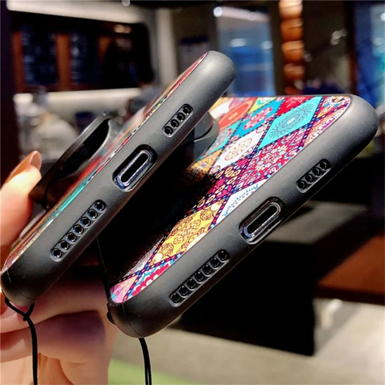 Чехол для Samsung Galaxy S24+ со стеклом и подставкой, этническим узором и ремешком - Цветной рисунок
