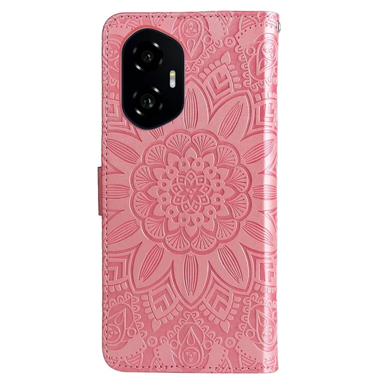 For Honor 300 Case Sunflower Imprint Leather Wallet Phone Cover - Pink