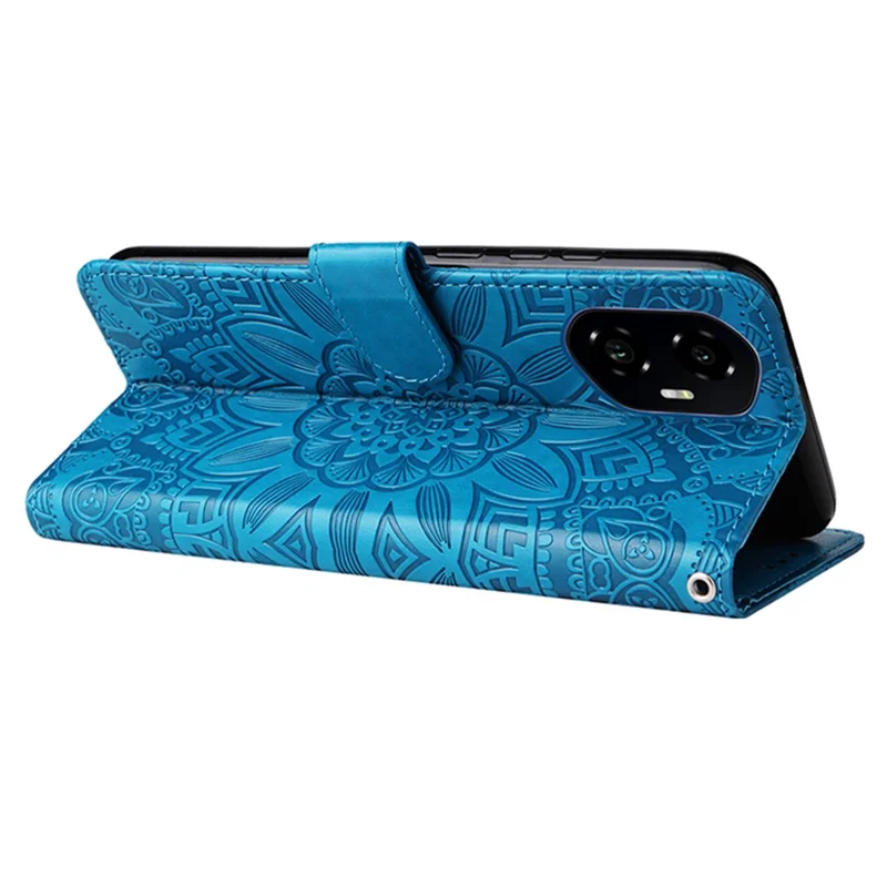For Honor 300 Case Sunflower Imprint Leather Wallet Phone Cover - Blue