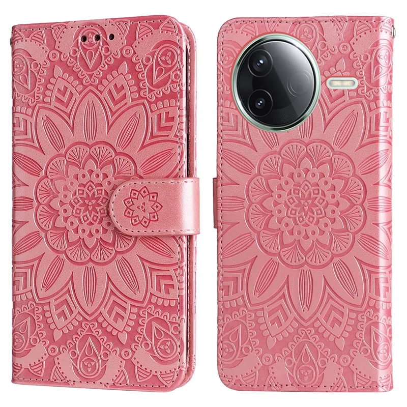 Til Xiaomi Poco F7 Pro 5G / Redmi K80 5G Taske med trykt solsikke i læderwallet - Pink
