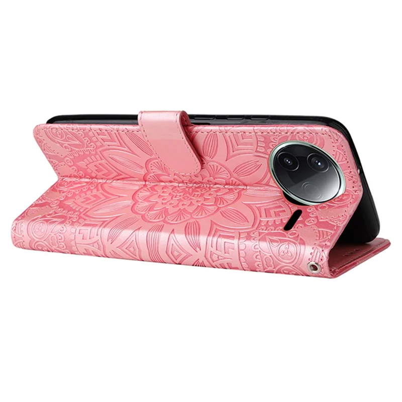 Til Xiaomi Poco F7 Pro 5G / Redmi K80 5G Taske med trykt solsikke i læderwallet - Pink