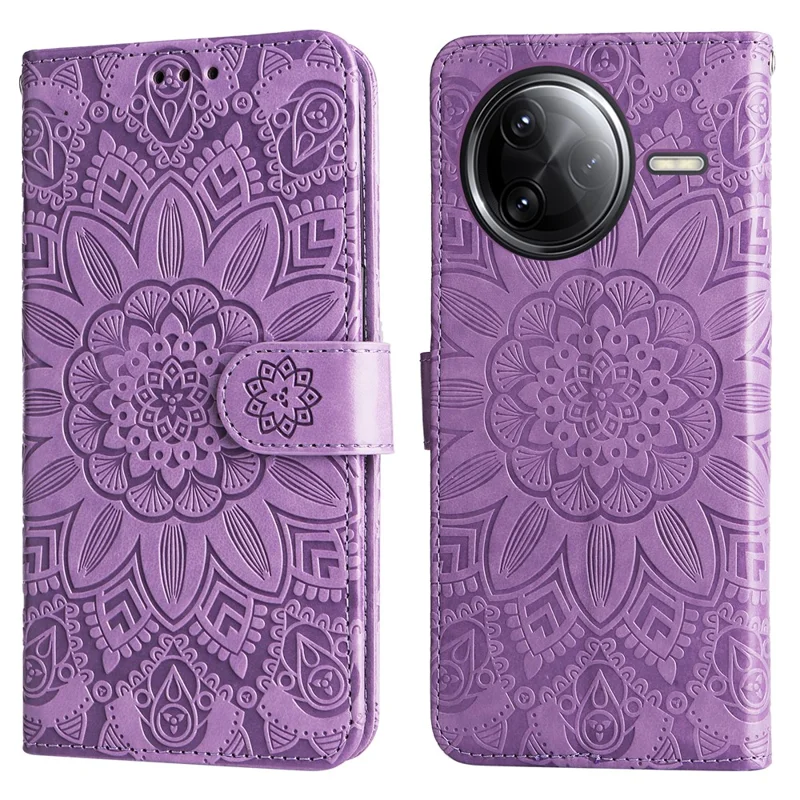 For Xiaomi Poco F7 Ultra 5G / Redmi K80 Pro 5G Case Sunflower Imprint Leather Wallet Phone Cover - Purple