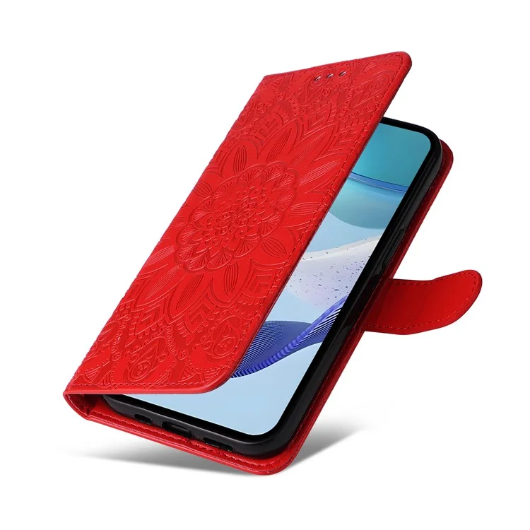 Cover a portafoglio in pelle con stampa di girasole per Realme C75 / 14x 5G - Rosso