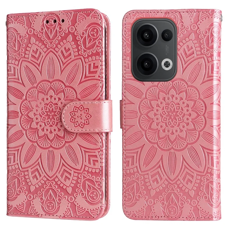 Cover a portafoglio per Oppo Reno13 5G (Globale) con Impronta di Girasole - Rosa