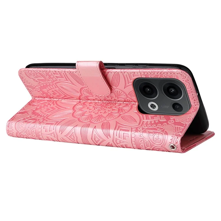Cover a portafoglio per Oppo Reno13 5G (Globale) con Impronta di Girasole - Rosa