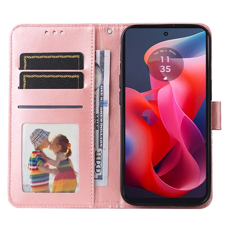 Cover a portafoglio con girasole per Motorola Moto G04 4G / G04s 4G / G24 4G / E14 4G - Rosa