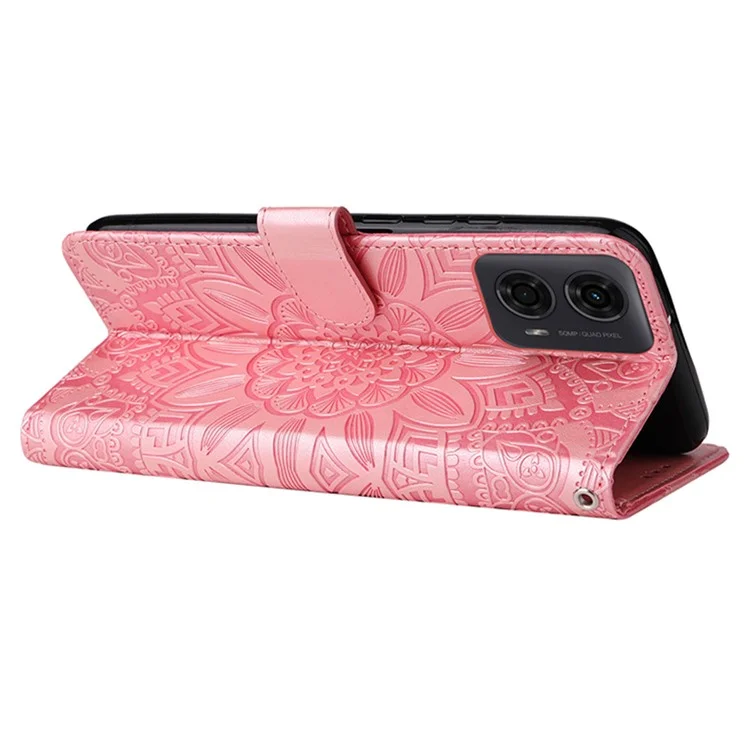 Cover a portafoglio con girasole per Motorola Moto G04 4G / G04s 4G / G24 4G / E14 4G - Rosa